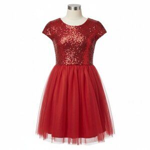 OSH KOSH Red Sequined Tulle Tutu Short Sleeved Dress Girls Size 7 NEW